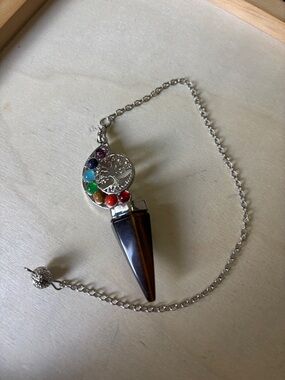 Sterling Silver Chakra Tree of Life Tiger Eye Pendulum Necklace